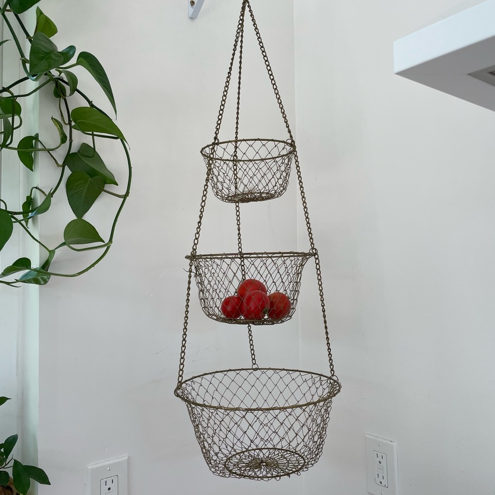 Vintage metal hanging fruit basket